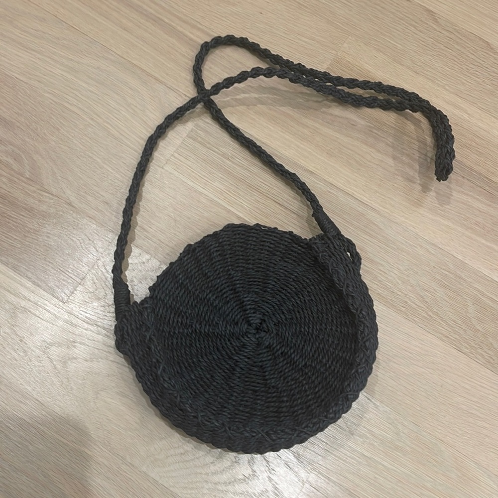 Urban Outfitters Black Round Straw Bag NWT